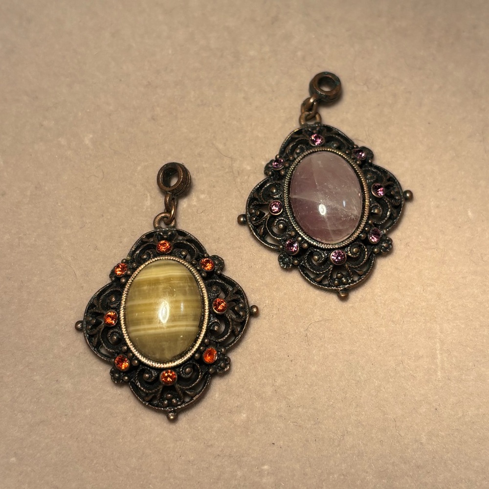 Vintage Style Drop 1928 Pink & Yellow Crystal Necklace Pendant